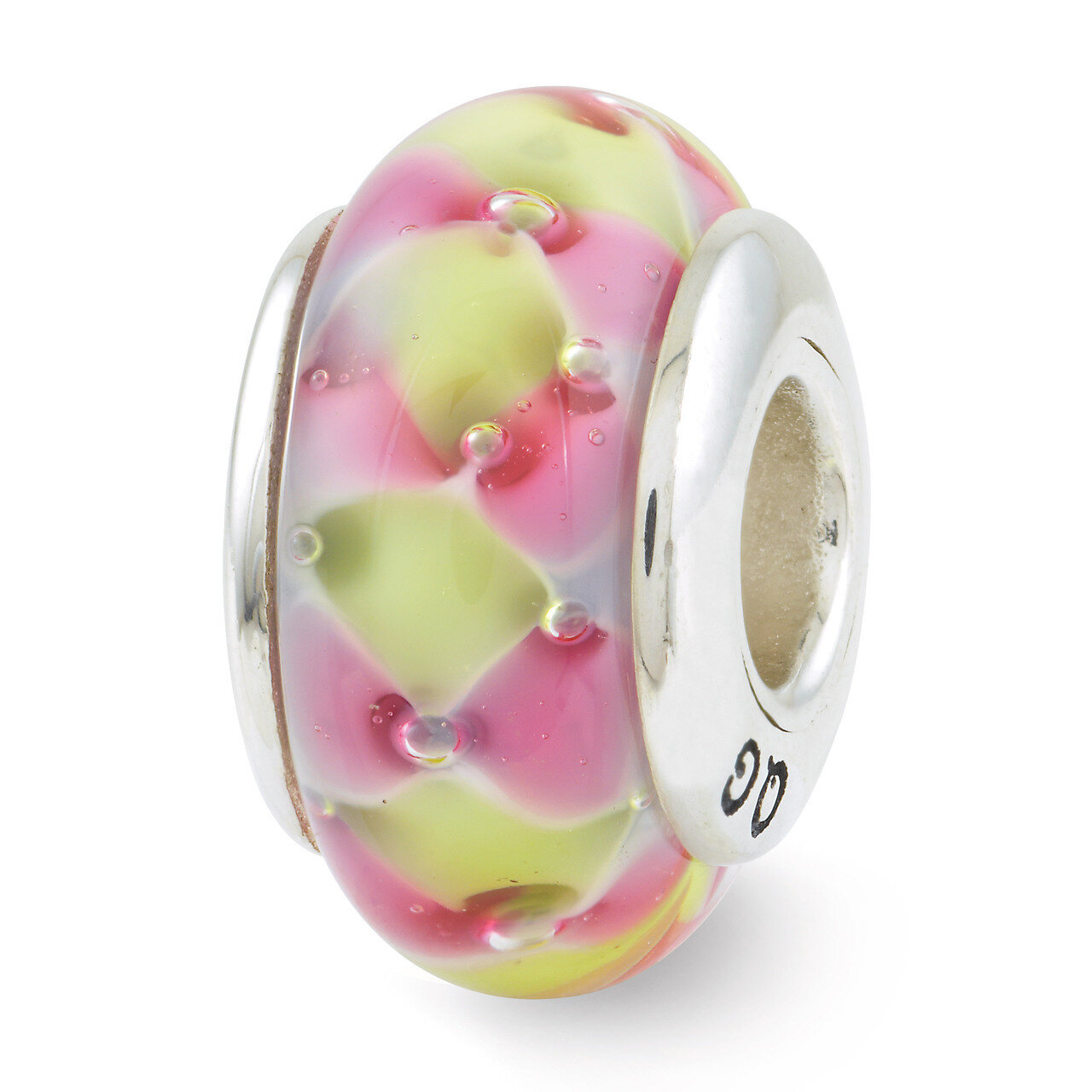 Pink Yellow Hand-blown Glass Bead - Sterling Silver QRS629