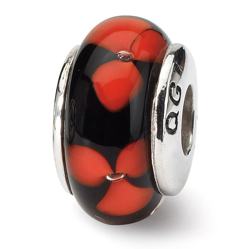 Red Black Hand-blown Glass Bead - Sterling Silver QRS635