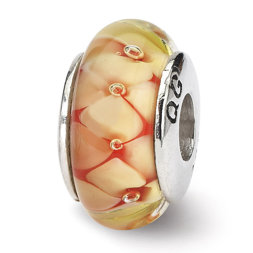 Yellow Floral Hand-blown Glass Bead - Sterling Silver QRS647
