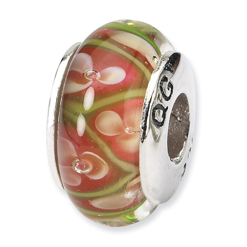 Yellow Floral Hand-blown Glass Bead - Sterling Silver QRS648, MPN: QRS648, 883957725581