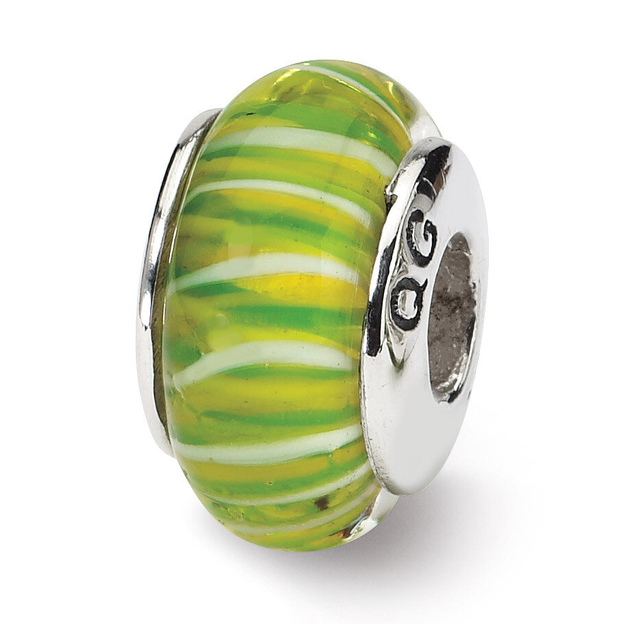 Green Hand-blown Glass Bead - Sterling Silver QRS650