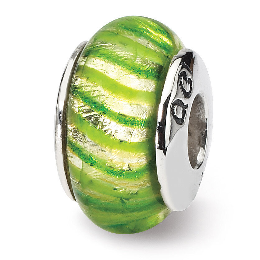 Green Hand-blown Glass Bead - Sterling Silver QRS651
