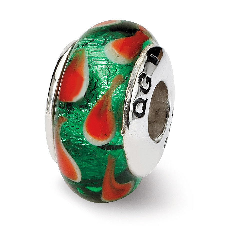 Green Red Hand-blown Glass Bead - Sterling Silver QRS661