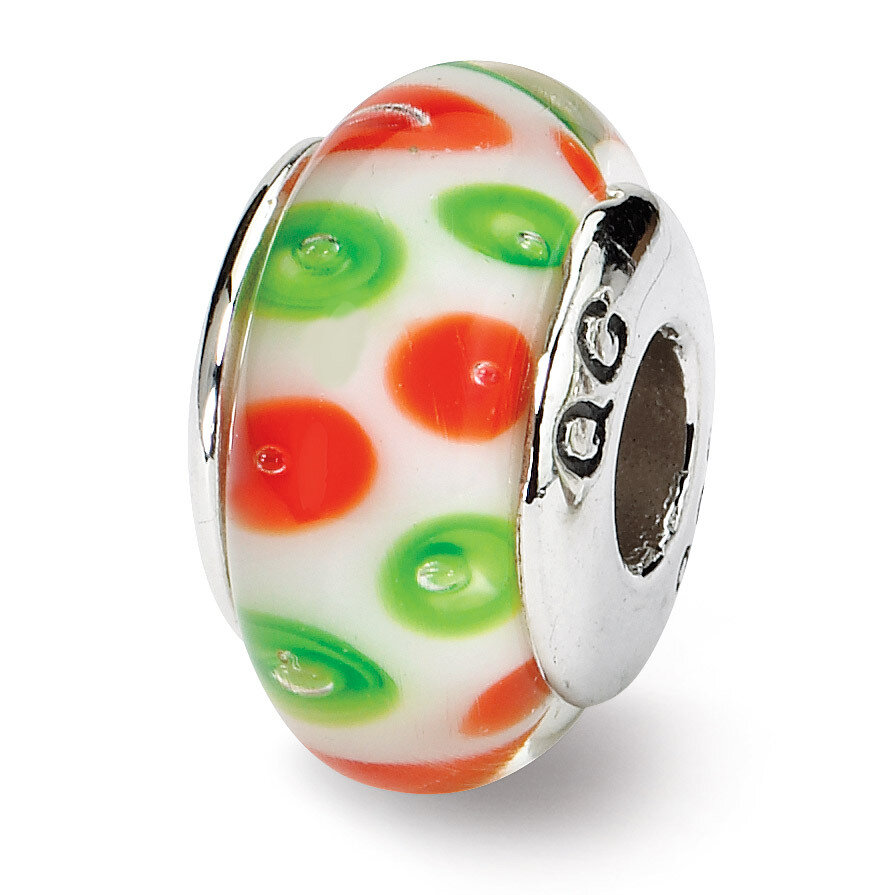 Green Red Hand-blown Glass Bead - Sterling Silver QRS664