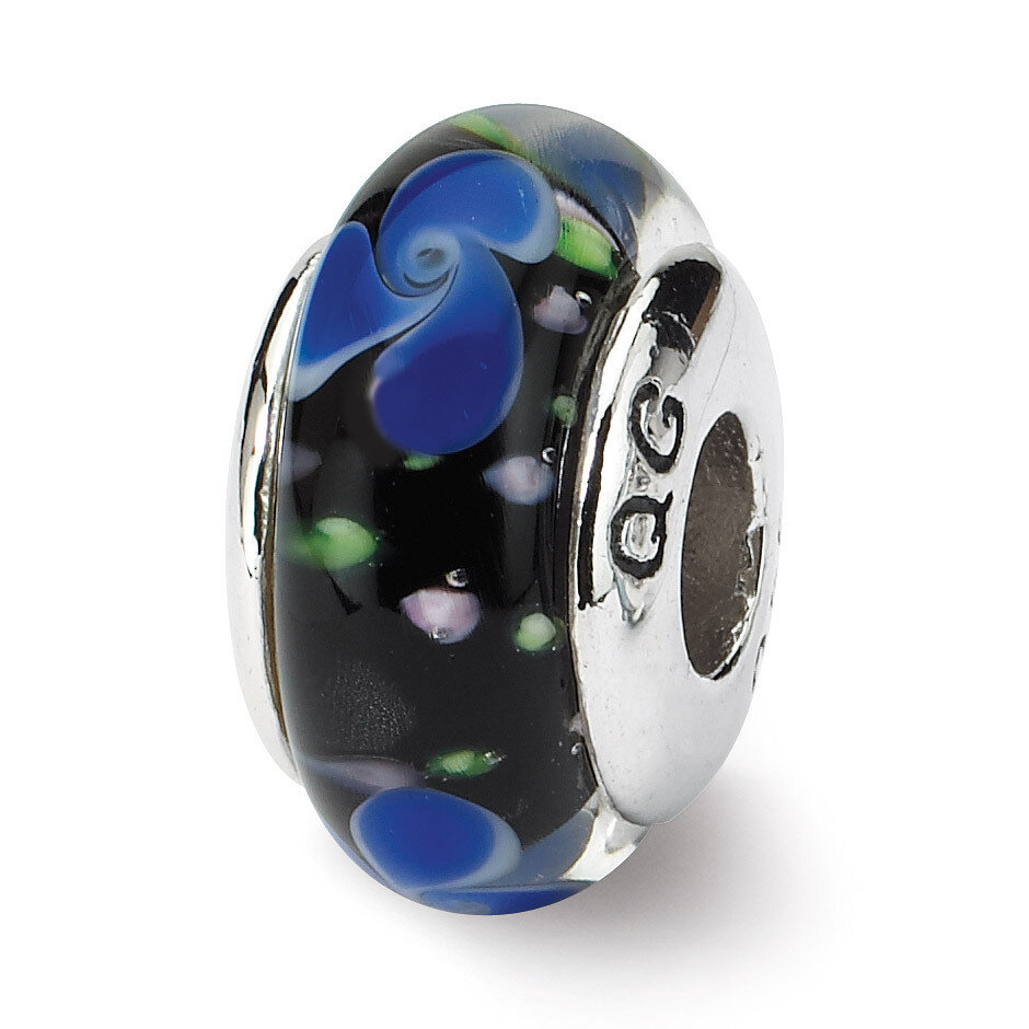 Blue Hand-blown Glass Bead - Sterling Silver QRS678