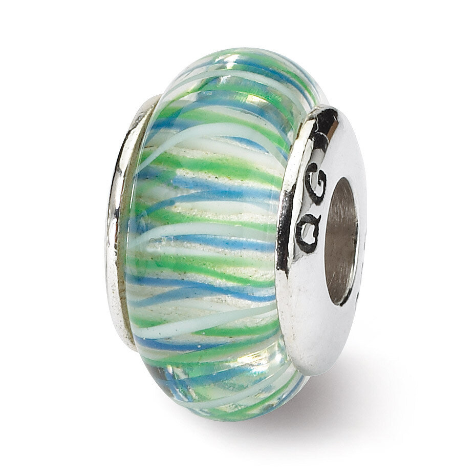 Blue Green Hand-blown Glass Bead - Sterling Silver QRS688