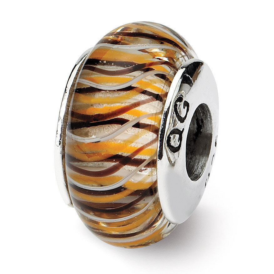 Brown Hand-blown Glass Bead - Sterling Silver QRS702