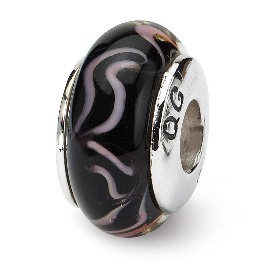 Black Pink Hand-blown Glass Bead - Sterling Silver QRS704