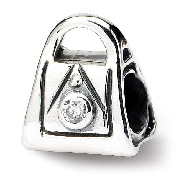 Synthetic Diamond Handbag Bead - Sterling Silver QRS768