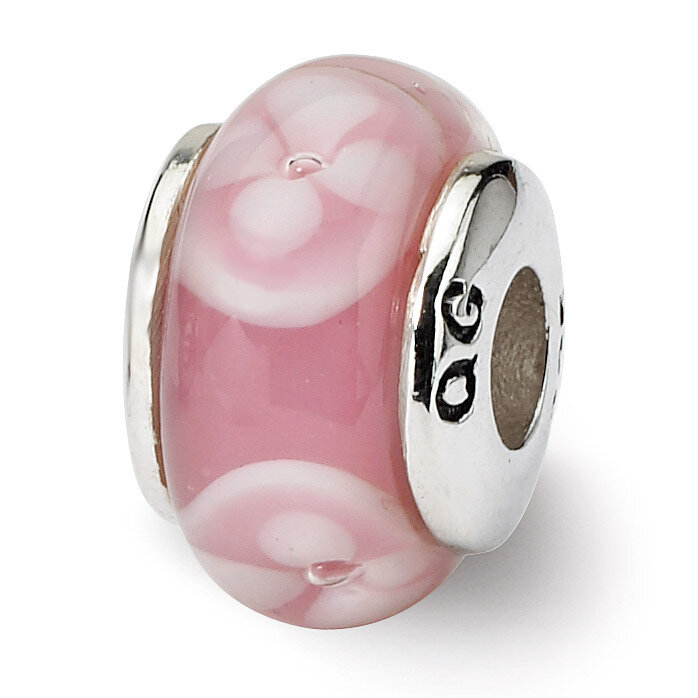 Pink Hand-blown Glass Bead - Sterling Silver QRS800