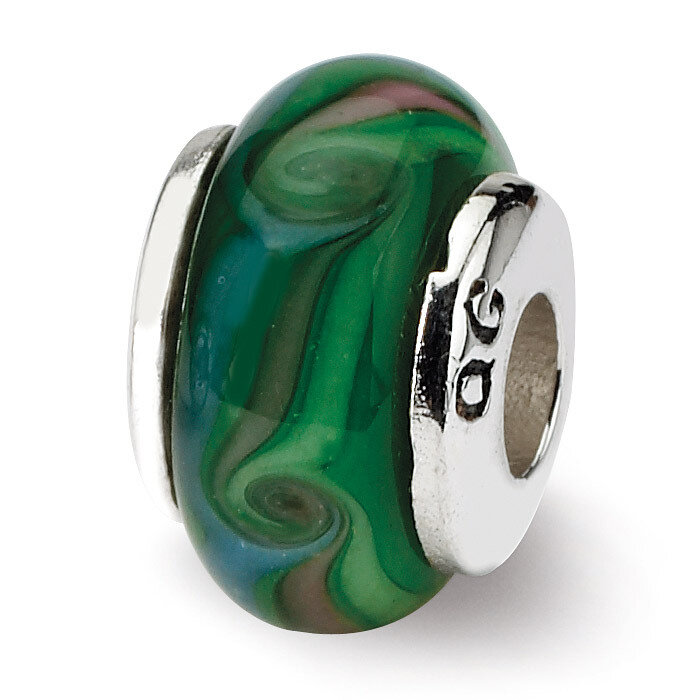 Green Hand-blown Glass Bead - Sterling Silver QRS893