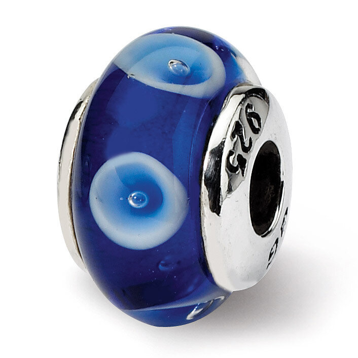 Blue Hand-blown Glass Bead - Sterling Silver QRS930