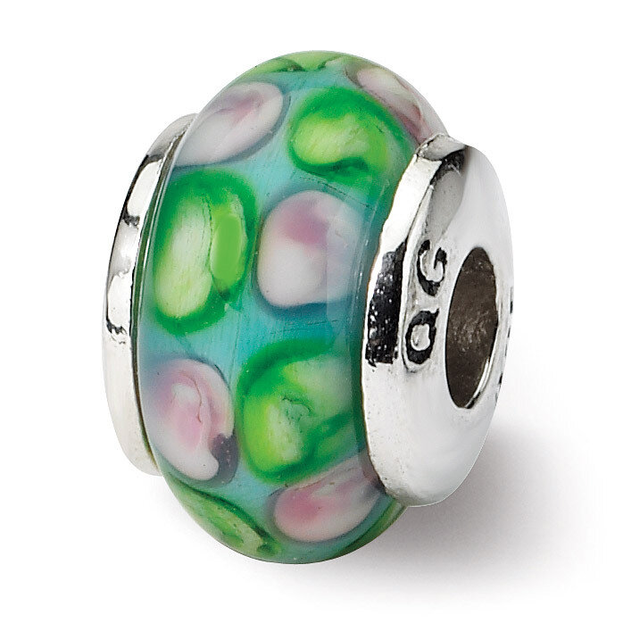 Blue Hand-blown Glass Bead - Sterling Silver QRS969, MPN: QRS969, 883957729756