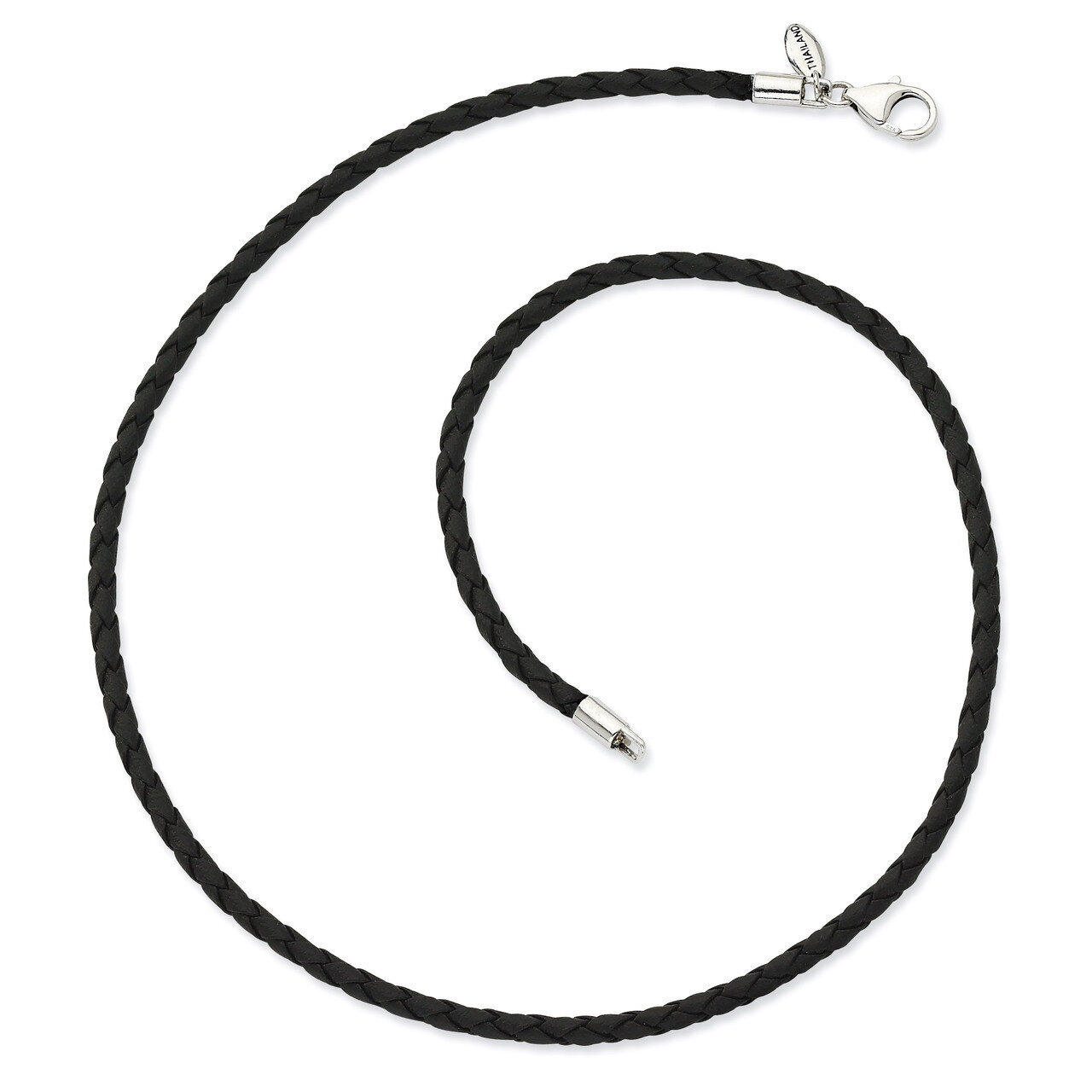 19 Inch Black Leather Bead Necklace - Sterling Silver QRS983-19