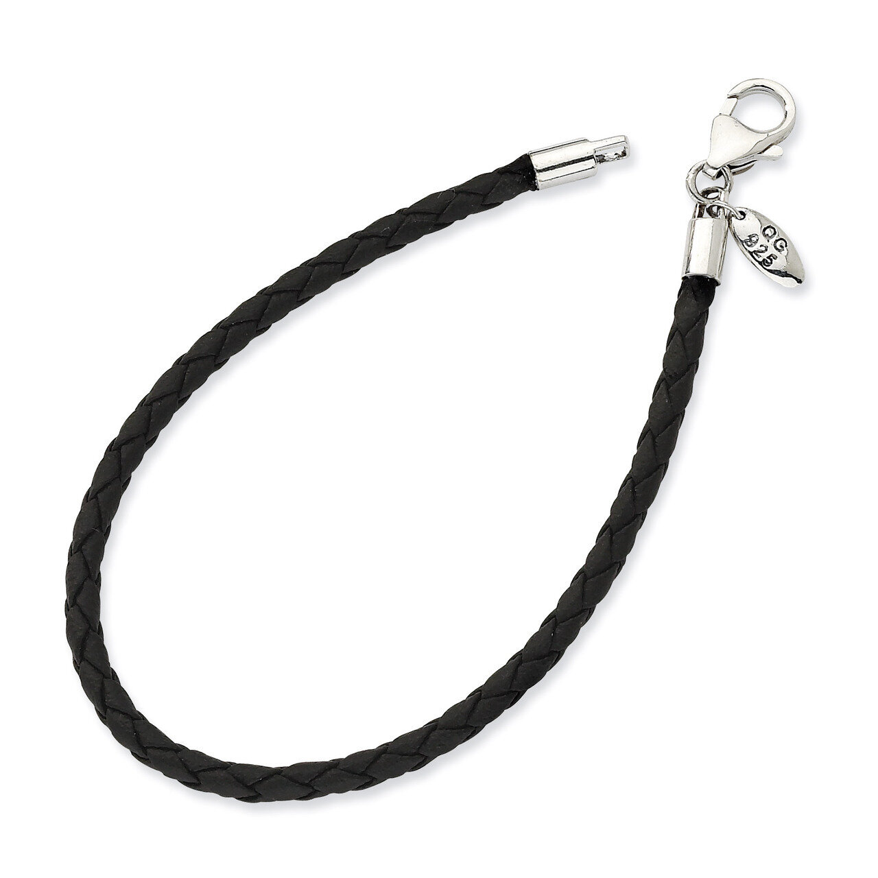 9 Inch Black Leather Bead Bracelet - Sterling Silver QRS983-9, MPN: QRS983-9, 883957859644