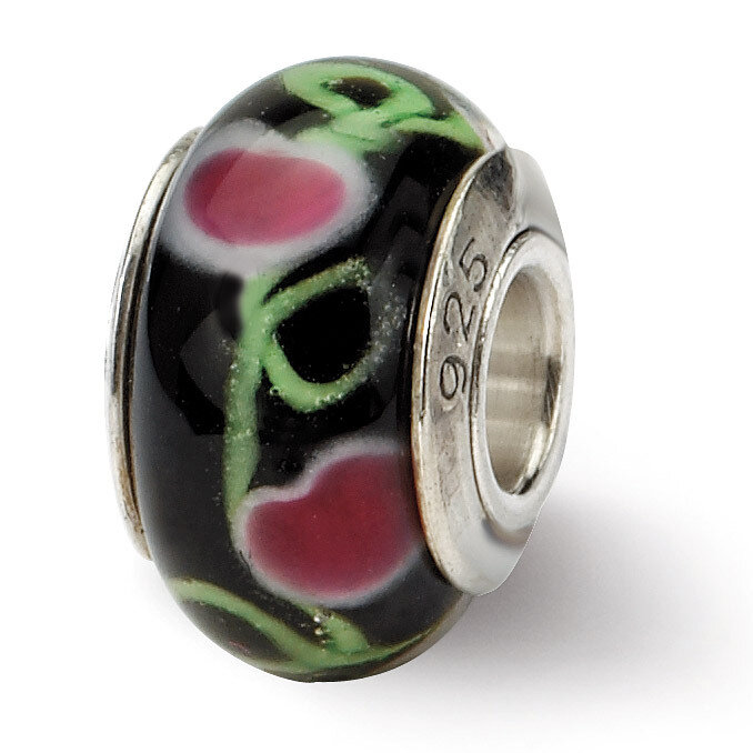 Black Hand-blown Glass Bead - Sterling Silver QRS996, MPN: QRS996, 883957729985