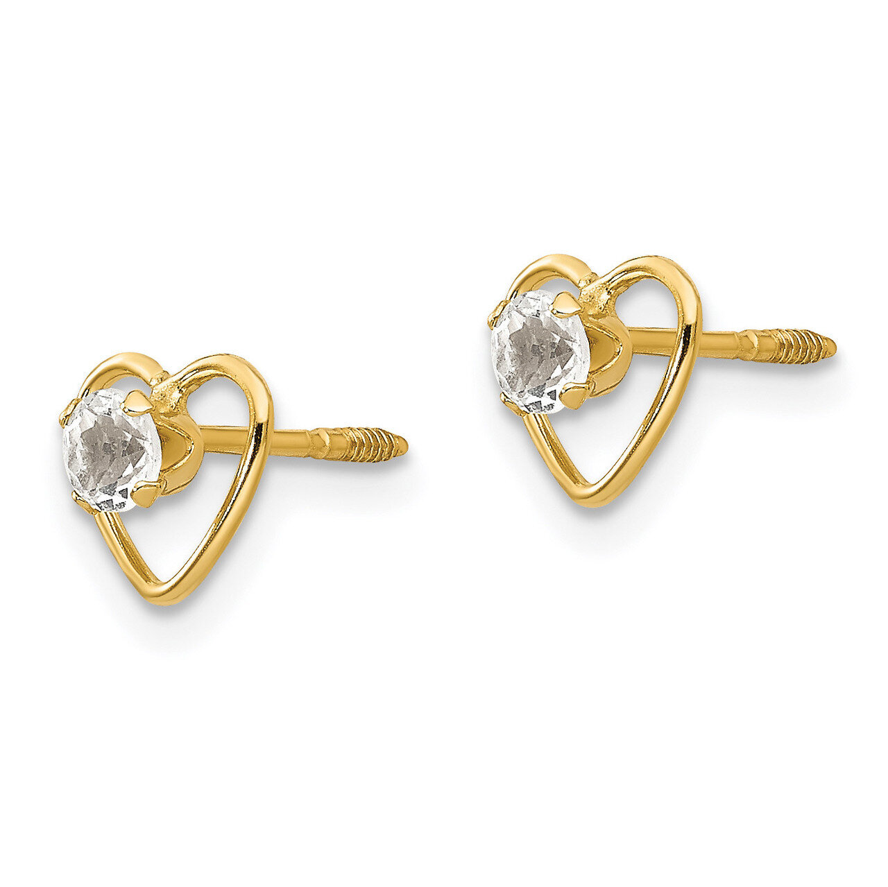 3mm White Zircon Birthstone Heart Earrings - 14k Gold GK103 by Madi K, MPN: GK103, 883957027067