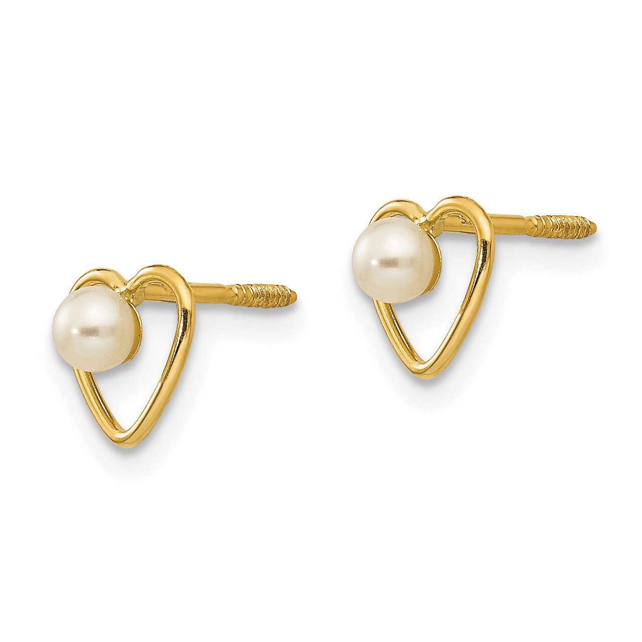 3mm Fresh Water Cultured Pearl Birthstone Heart Earrings - 14k Gold GK105 by Madi K, MPN: GK105, 88…