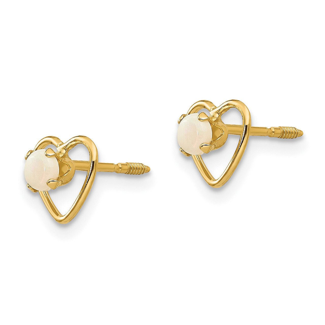 3mm Opal Birthstone Heart Earrings - 14k Gold GK109