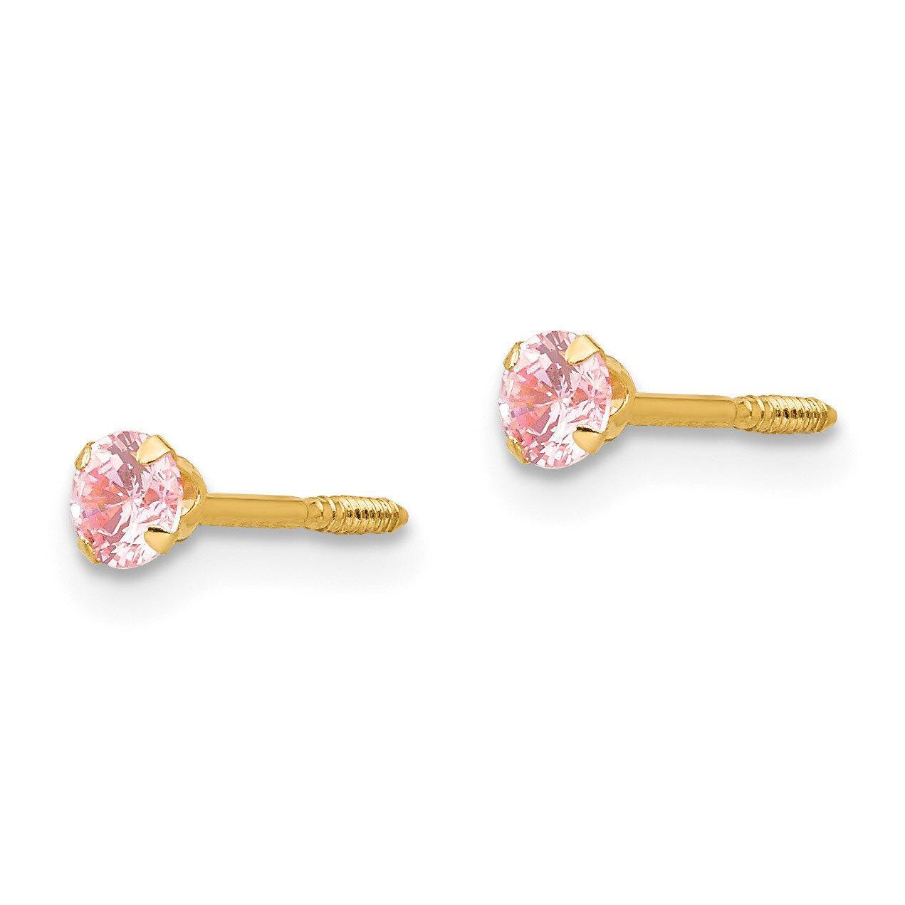 3mm Pink Synthetic Diamond Earrings - 14k Gold GK143