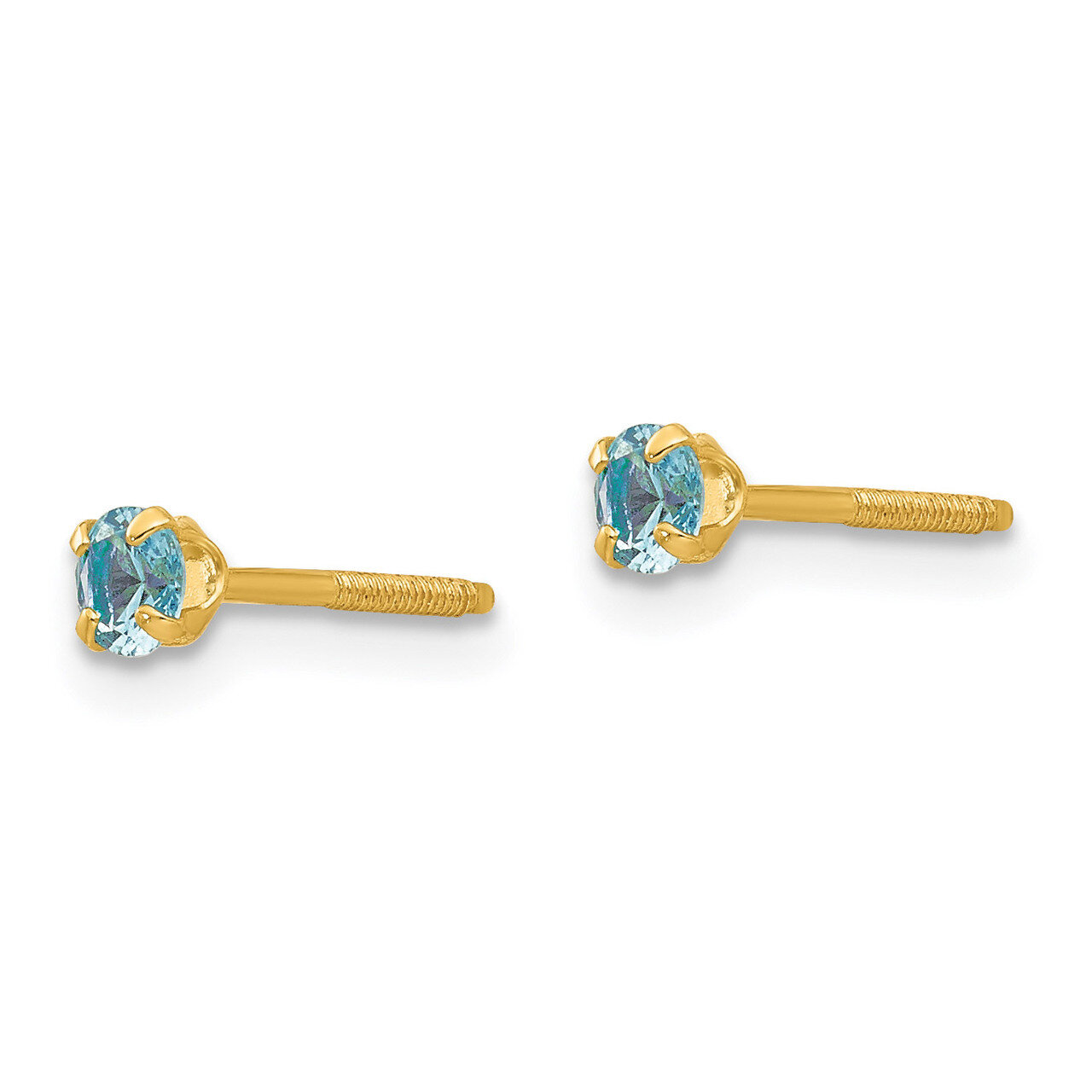 3mm Blue Zircon Birthstone Earrings - 14k Gold GK204