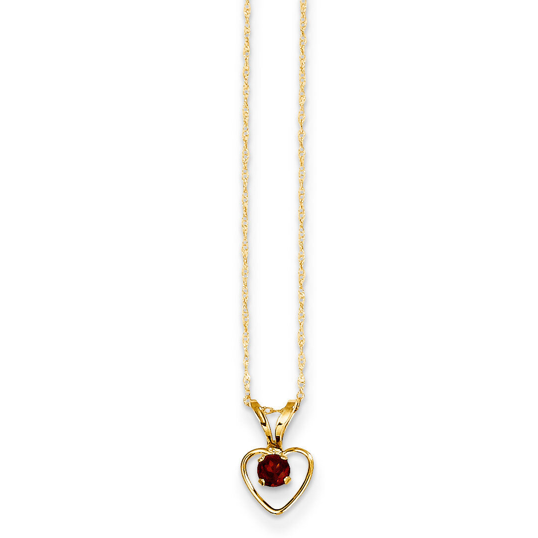 3mm Garnet Heart Birthstone Necklace 15 Inch - 14k Gold GK400-15