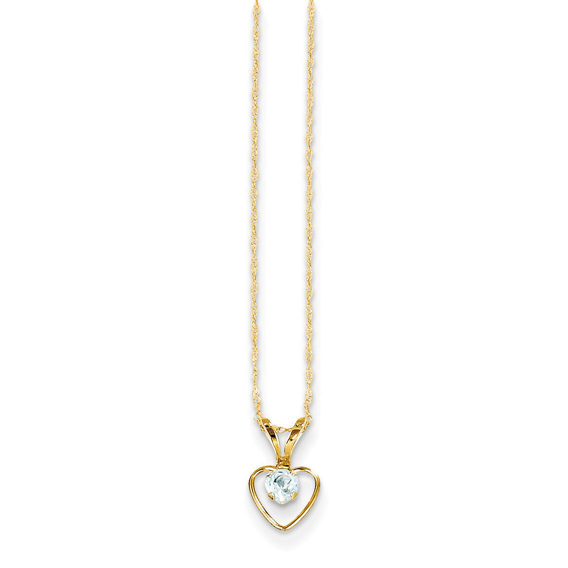 3mm Aquamarine Heart Birthstone Necklace 15 Inch - 14k Gold GK402-15