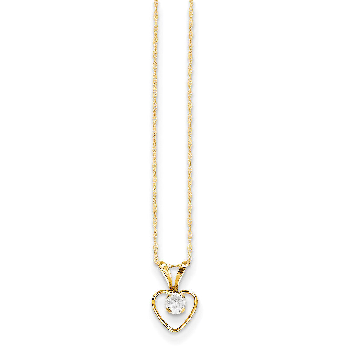 3mm White Zircon Heart Birthstone Necklace 15 Inch - 14k Gold GK403-15