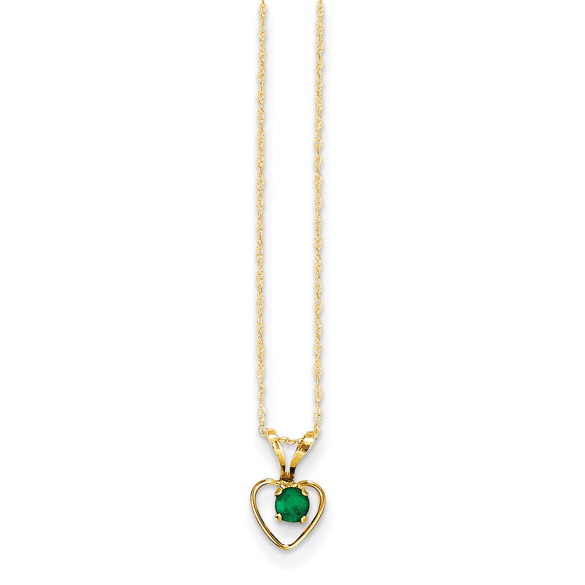 3mm Emerald Heart Birthstone Necklace 15 Inch - 14k Gold GK407-15
