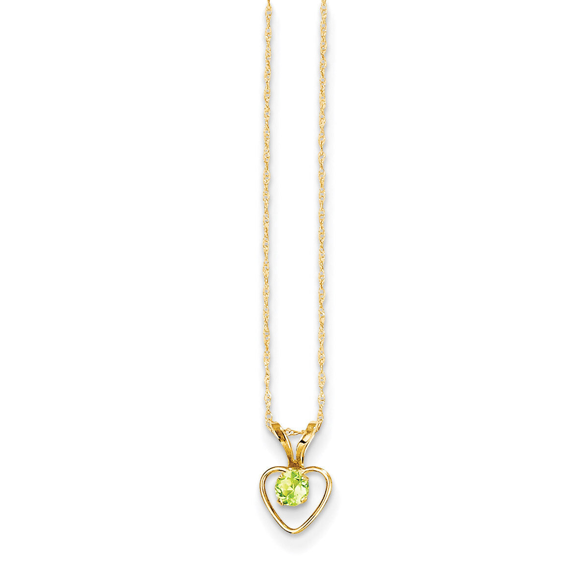 3mm Peridot Heart Birthstone Necklace 15 Inch - 14k Gold GK410-15