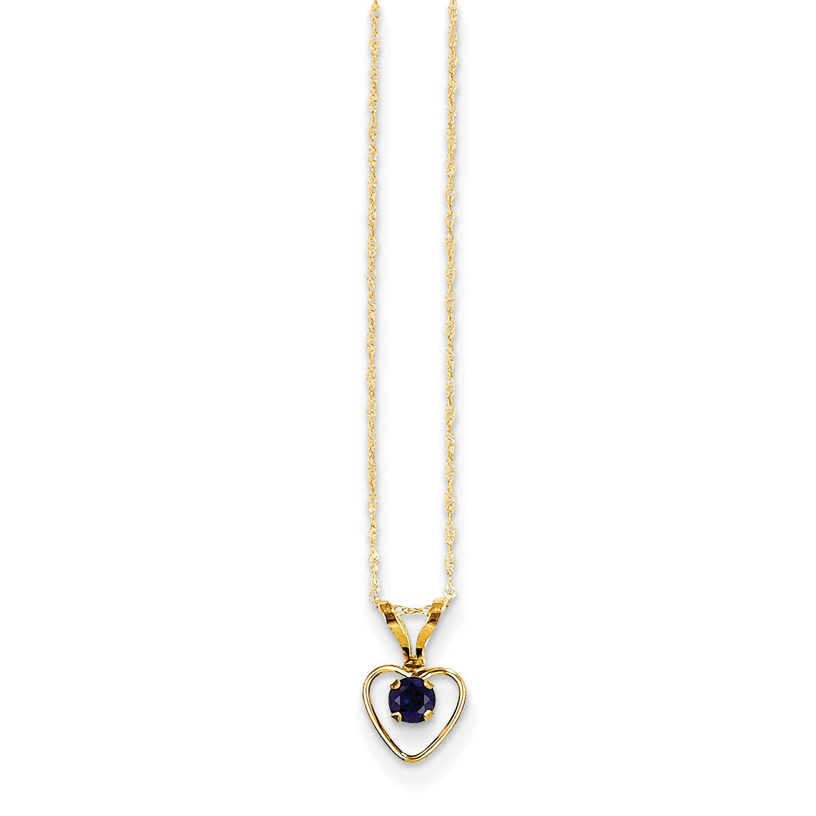 3mm Saphire Heart Birthstone Necklace 15 Inch - 14k Gold GK411-15