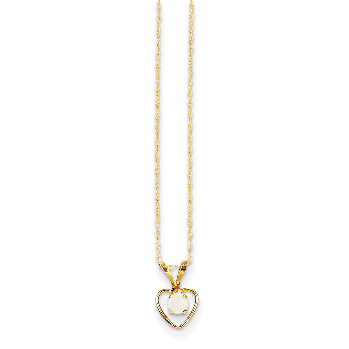 3mm Opal Heart Necklace 15 Inch - 14k Gold GK412-15