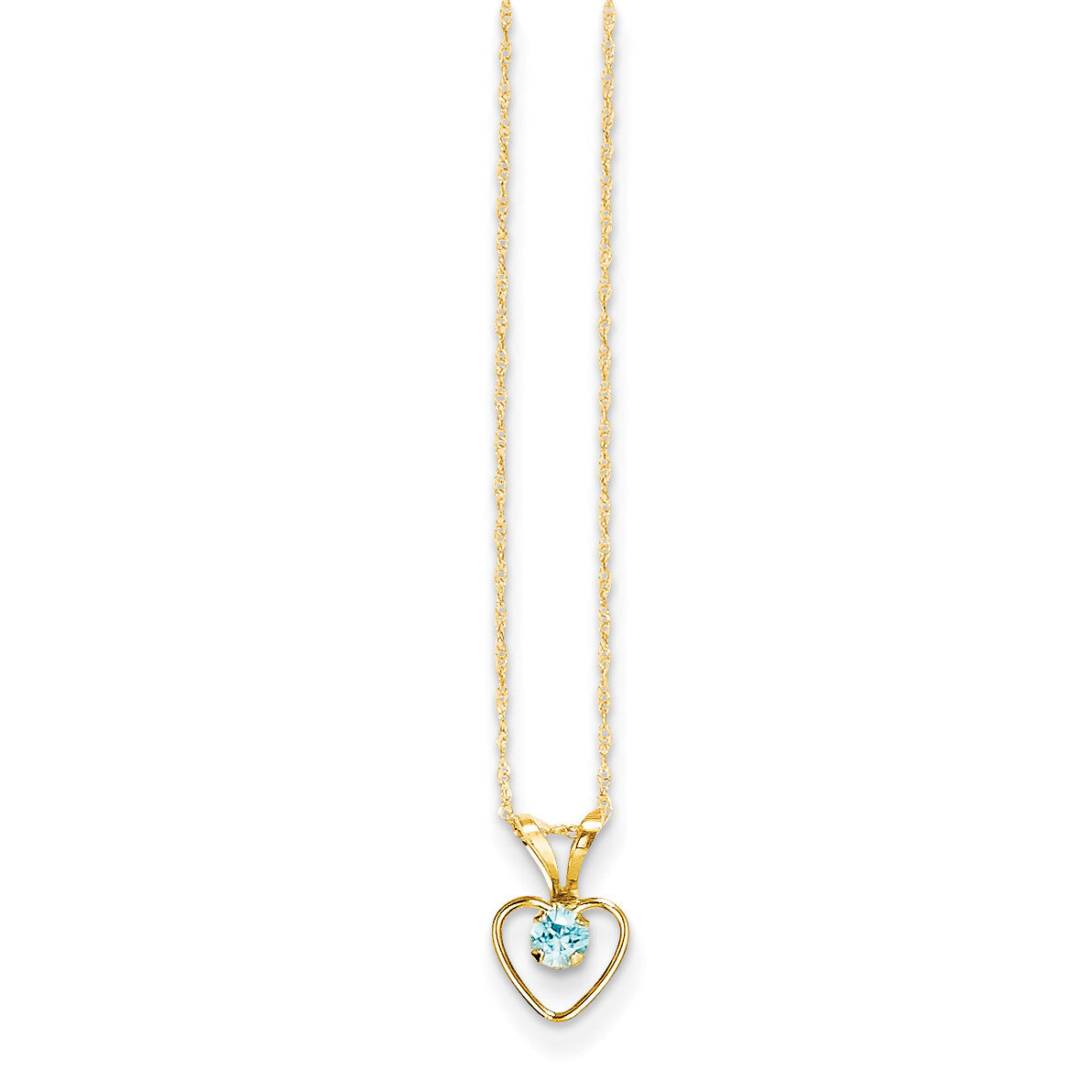 3mm Blue Zircon Heart Birthstone Necklace 15 Inch - 14k Gold GK414-15