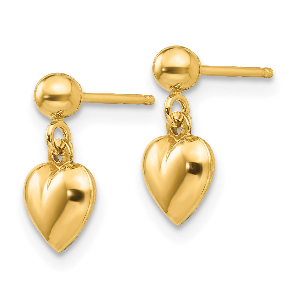 Puffed Heart Dangle Earrings - 14k Gold GK511