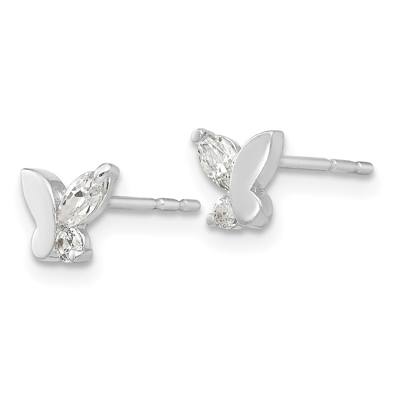 Synthetic Diamond Butterfly Post Earrings - 14k White Gold GK611 by Madi K, MPN: GK611, 883957524436