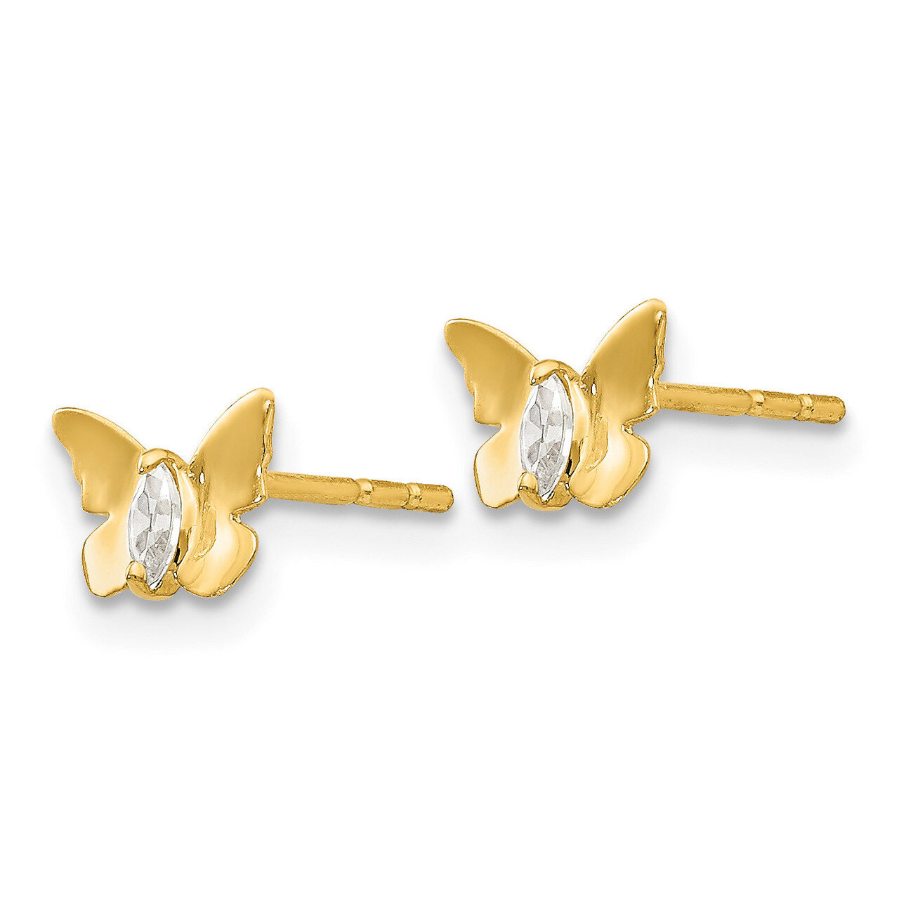 Synthetic Diamond Butterfly Baby Post Earrings - 14k Gold GK616