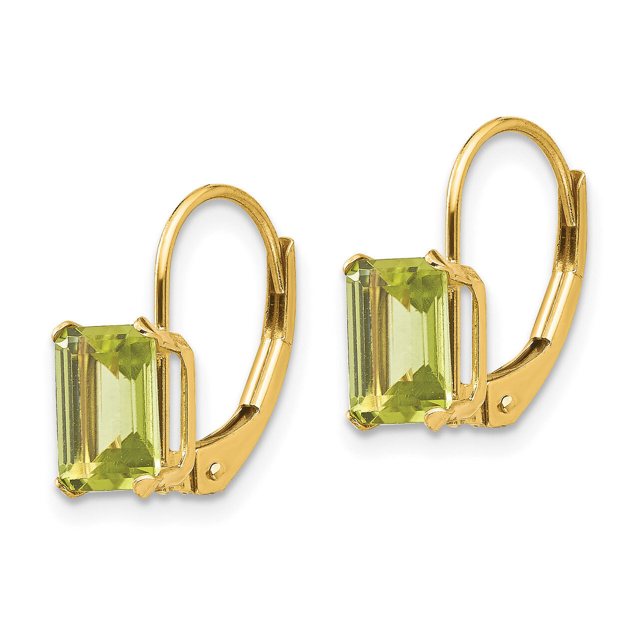 Emerald Shape Peridot Earrings - 14k Gold SE1150