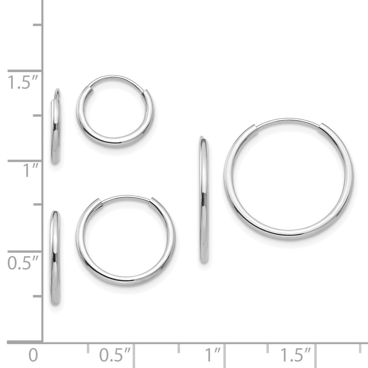 3-Pair Set - Endless Hoop Earrings - 14k White Gold SE1292