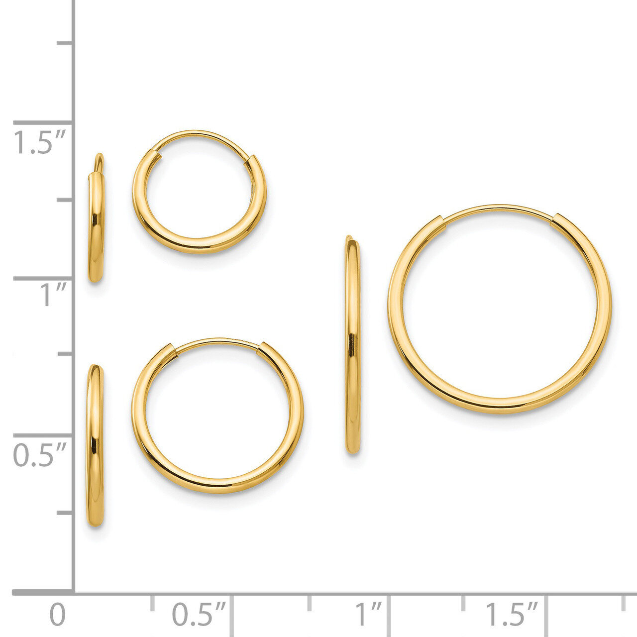 Polished 3-Pair Set - Endless Hoop Earrings - 14k Gold SE1293