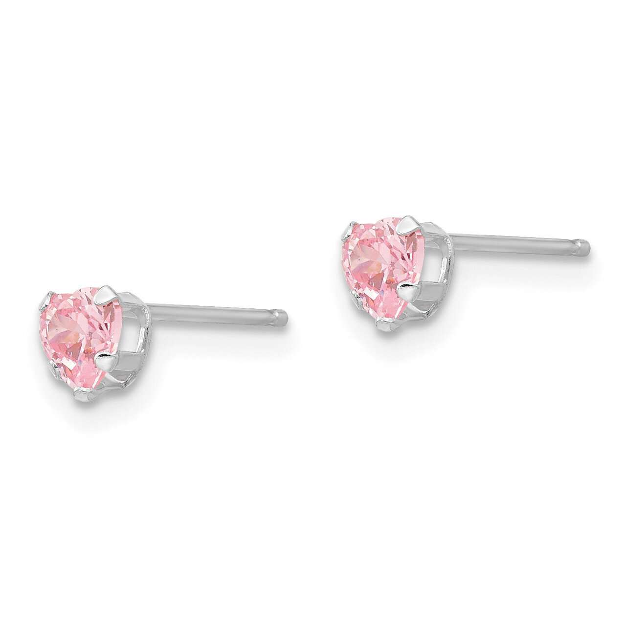 4mm Pink Synthetic Diamond Heart Earrings - 14k White Gold SE1446