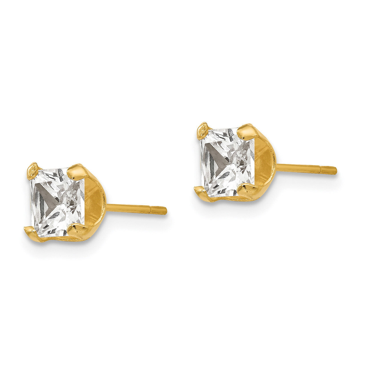 5mm Square Synthetic Diamond Post Earrings - 14k Gold SE1897