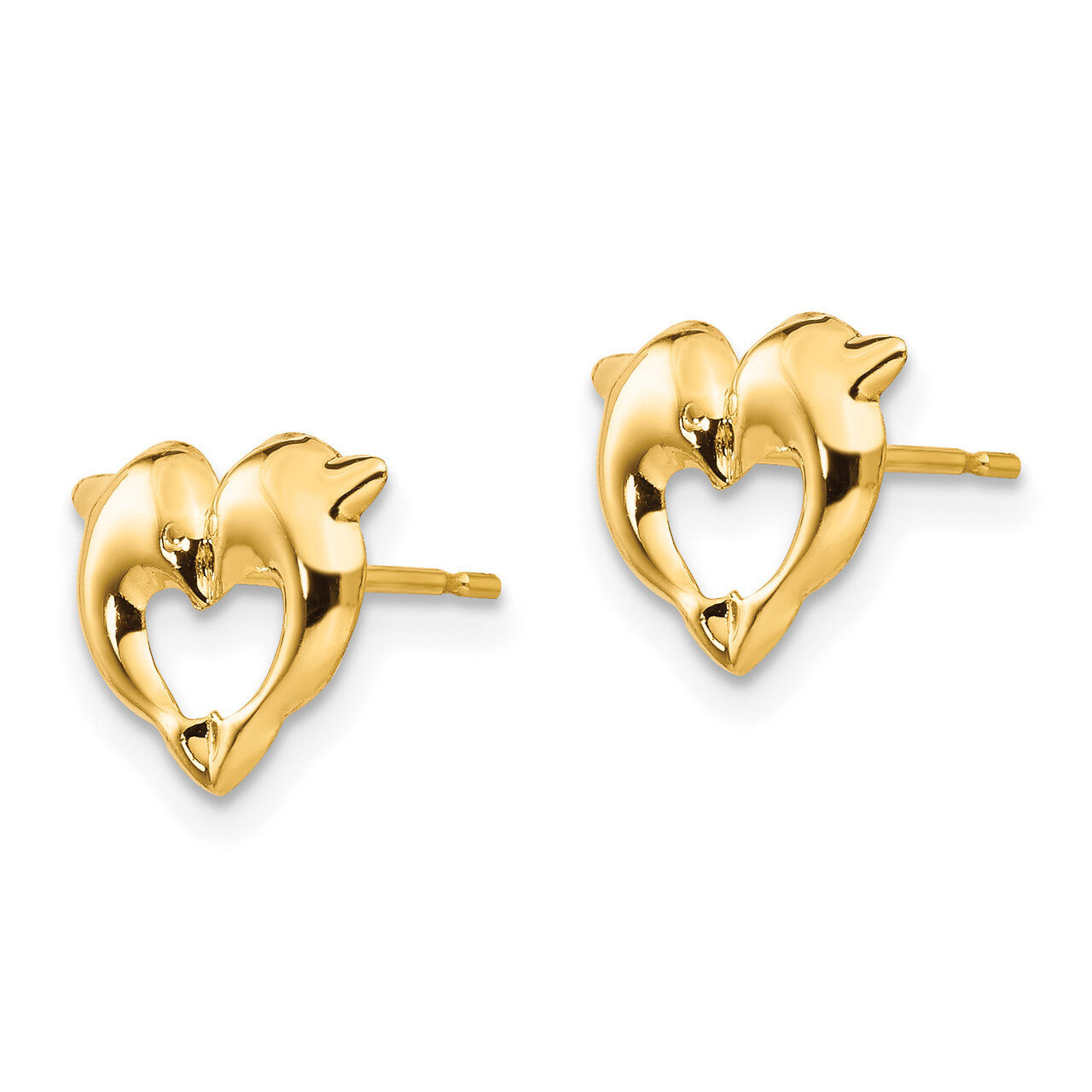 Heart Dolphins Post Earrings - 14k Gold SE2047 by Madi K, MPN: SE2047, 883957005638