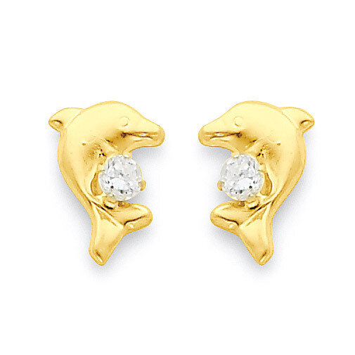 Dolphin with Synthetic Diamond Post Earrings - 14k Gold SE2051 by Madi K, MPN: SE2051, 191101856006