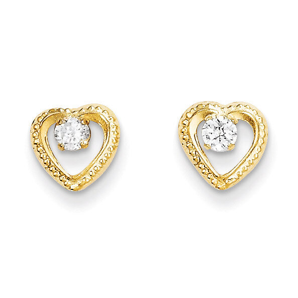 Heart with Synthetic Diamond Post Earrings - 14k Gold SE2052 by Madi K, MPN: SE2052, 883957000305