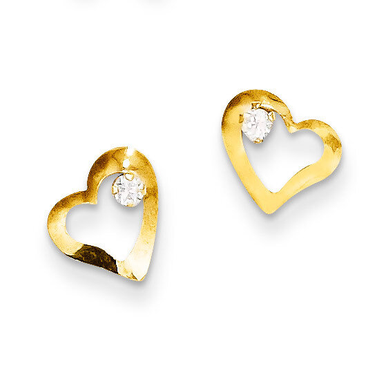 Heart with Synthetic Diamond Post Earrings - 14k Gold SE2063