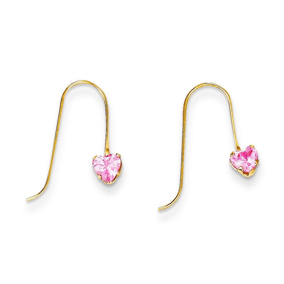 Pink Synthetic Diamond Heart Dangle Earrings - 14k Gold SE2123 by Madi K, MPN: SE2123, 886774983929