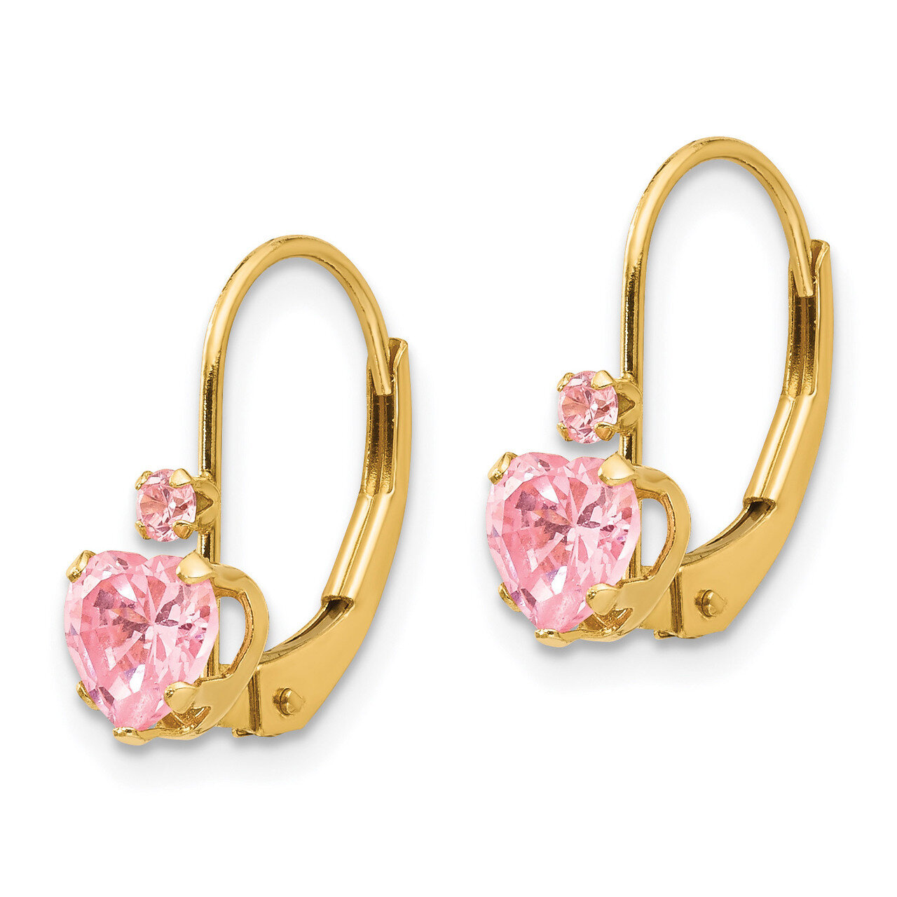 Clear Pink Synthetic Diamond Heart Leverback Earrings - 14k Gold SE2151