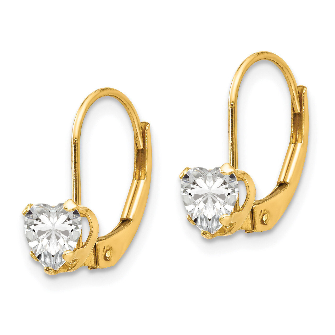 Synthetic Diamond Heart Leverback Earrings - 14k Gold SE2154