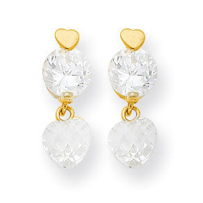 Synthetic Diamond Heart Dangle Post Earrings - 14k Gold SE2157 by Madi K, MPN: SE2157, 191101855856