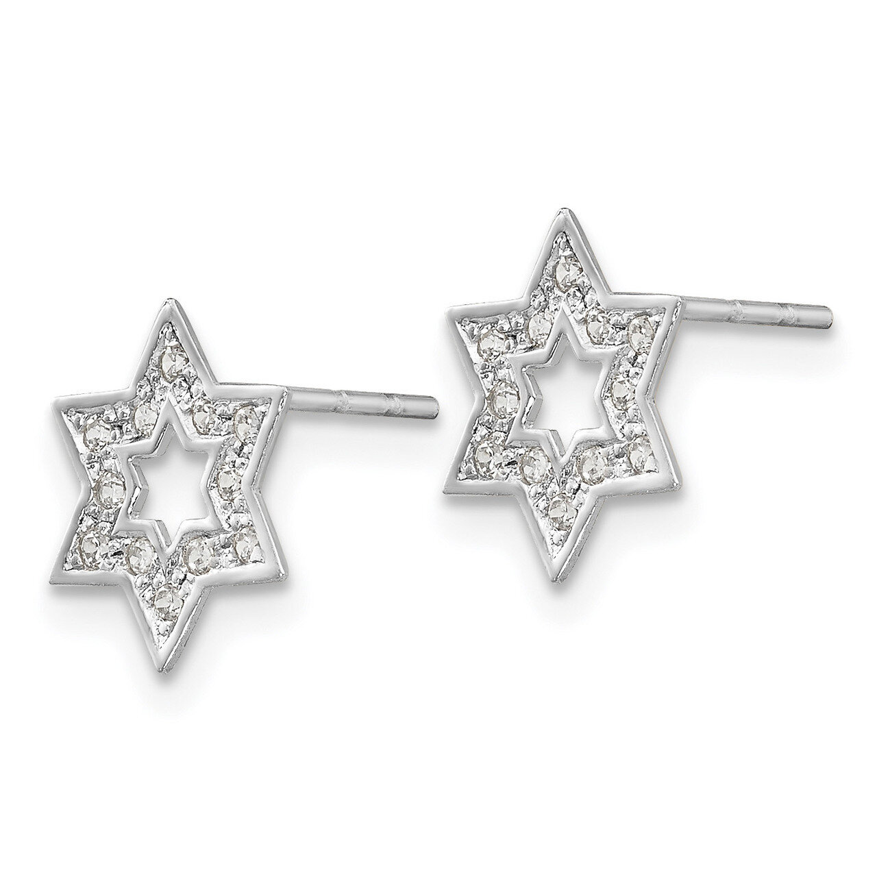 Synthetic Diamond Star of David Earrings - 14k White Gold SE2201